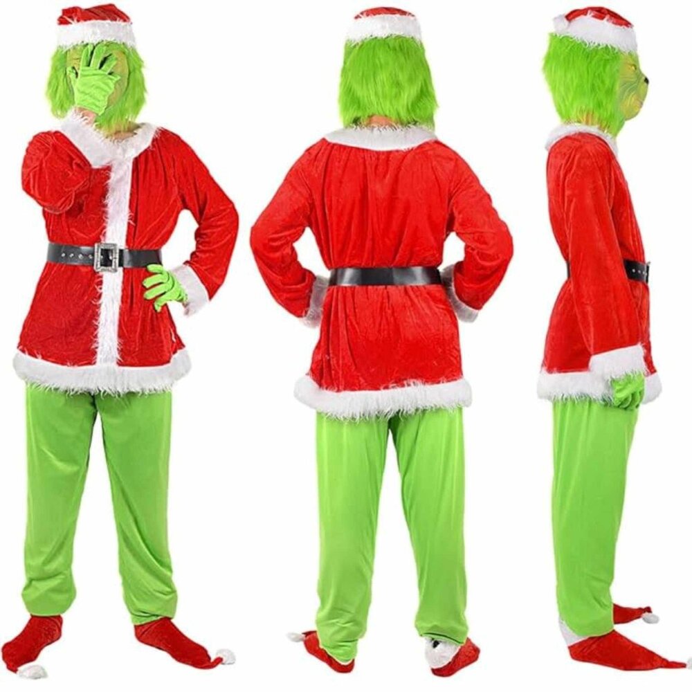 Adult Green Monster Santa Costume for Men Holiday Cosplay Suit Festive Christmas